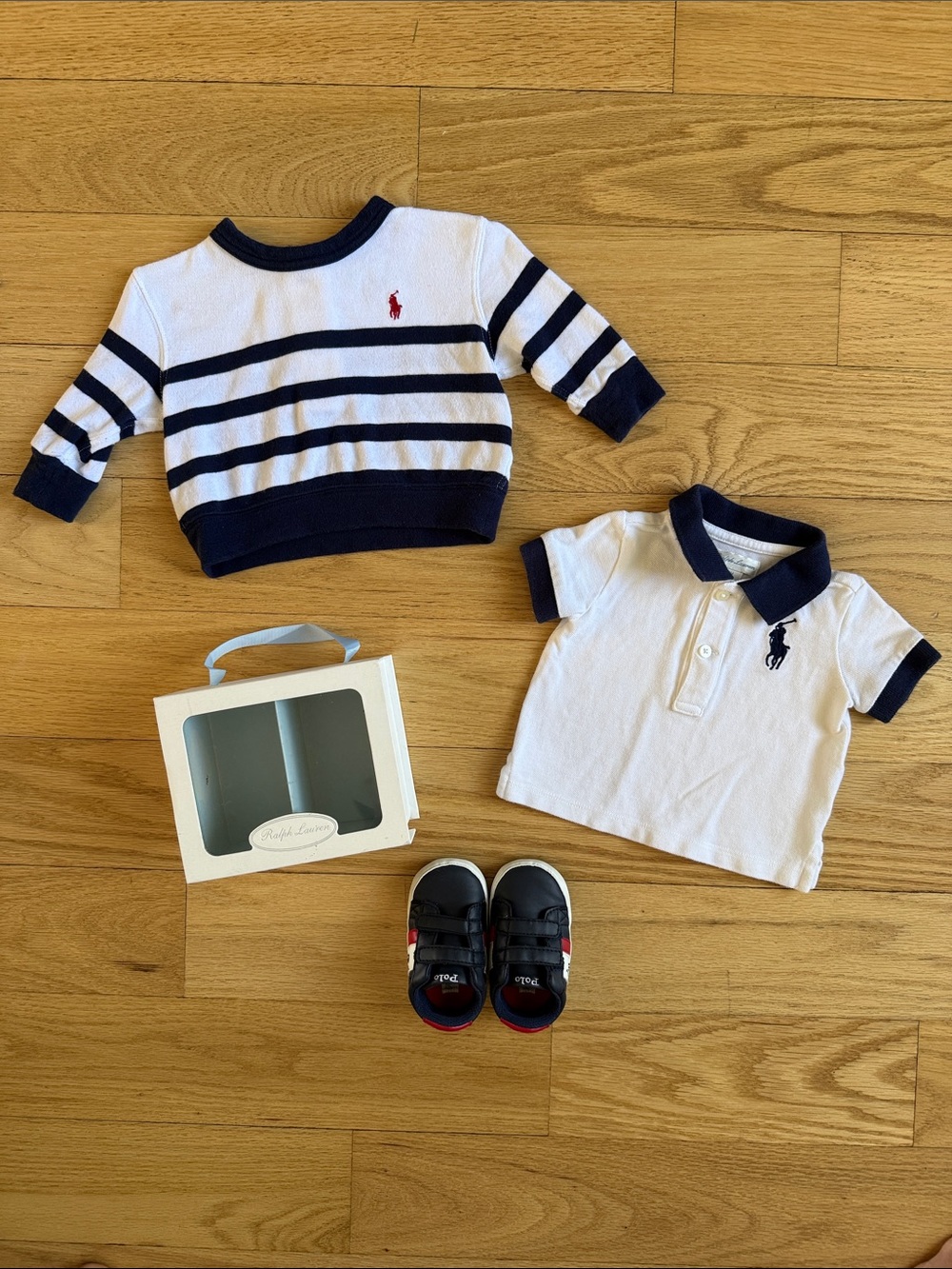 Ralph Lauren Baby Polo and Striped Sweater Set - White, Navy, Red Accent